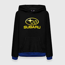 Толстовка-худи женская Subaru logo yellow, цвет: 3D-синий