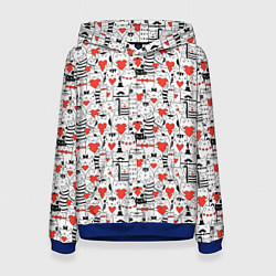 Толстовка-худи женская Котики держат сердечки, цвет: 3D-синий