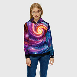 Толстовка-худи женская Космическая галактическая спираль - неоновое свече, цвет: 3D-черный — фото 2