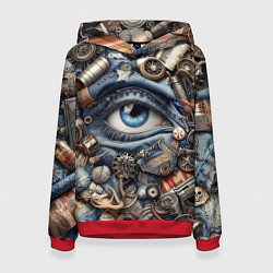 Толстовка-худи женская Стимпанк композиция с глазом - нейросеть, цвет: 3D-красный
