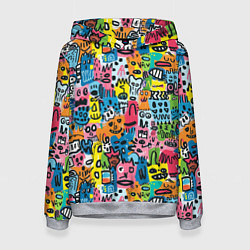 Толстовка-худи женская Весёлые лица абстрактные, цвет: 3D-меланж