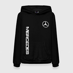 Толстовка-худи женская Mercedes benz logo white auto, цвет: 3D-черный