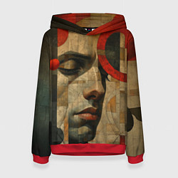 Толстовка-худи женская Мужское лицо в перспективе, цвет: 3D-красный