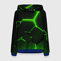 Толстовка-худи женская Темные зеленые неоновые плиты в разломе, цвет: 3D-синий