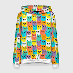 Толстовка-худи женская Разноцветные узорчатые котята, цвет: 3D-белый