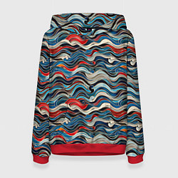 Толстовка-худи женская Разноцветные абстрактные волны, цвет: 3D-красный