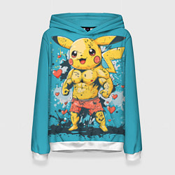 Толстовка-худи женская Мускулистый Пикачу в шортах, цвет: 3D-белый