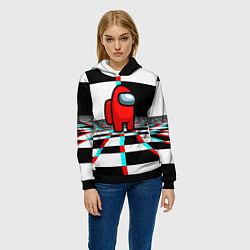 Толстовка-худи женская Among us games optical chessboard, цвет: 3D-черный — фото 2