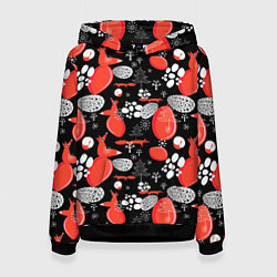 Толстовка-худи женская Лисицы паттерн цветной, цвет: 3D-черный