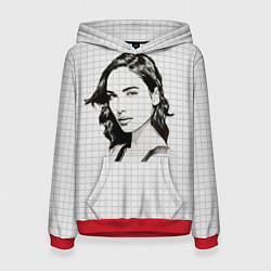 Толстовка-худи женская Рисунок Галь Гадот в тетради в клетку, цвет: 3D-красный