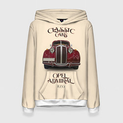 Толстовка-худи женская Классические автомобили Opel, цвет: 3D-белый