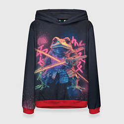 Толстовка-худи женская Самурай жаба - неоновое граффити крупно, цвет: 3D-красный
