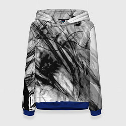 Толстовка-худи женская Серый абстрактный серо-черный шрих, цвет: 3D-синий