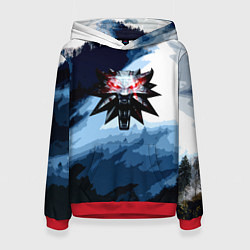 Толстовка-худи женская Ведьмак лого волк, цвет: 3D-красный