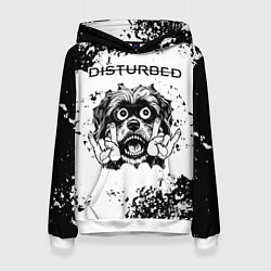 Толстовка-худи женская Disturbed - рок пес, цвет: 3D-белый