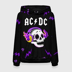 Толстовка-худи женская AC DC неоновый череп, цвет: 3D-черный