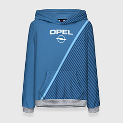 Толстовка-худи женская Opel сине-голубой в полоску, цвет: 3D-меланж