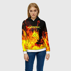 Толстовка-худи женская Samurai fire cyberpunk, цвет: 3D-белый — фото 2