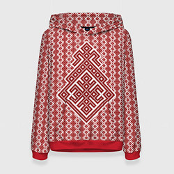 Толстовка-худи женская Старославянский оберег макошь в символьном узоре, цвет: 3D-красный