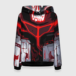 Толстовка-худи женская Red stripes on a black and white background, цвет: 3D-черный