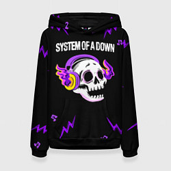 Толстовка-худи женская System of a Down неоновый череп, цвет: 3D-черный