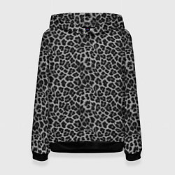 Толстовка-худи женская Серо-черный узор леопардовой шкуры, цвет: 3D-черный