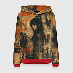 Толстовка-худи женская Девушка на газете, цвет: 3D-красный