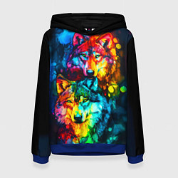 Толстовка-худи женская Кислотные волки, цвет: 3D-синий