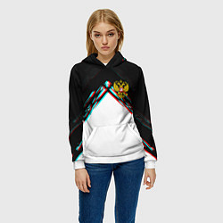 Толстовка-худи женская Краски глитч герб РФ, цвет: 3D-белый — фото 2