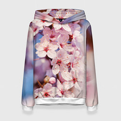 Толстовка-худи женская Цветущая сакура крупно, цвет: 3D-белый