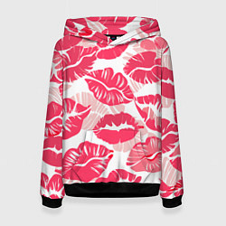 Толстовка-худи женская Романтический отпечаток помады игривый макияж, цвет: 3D-черный