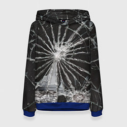 Толстовка-худи женская Треснутое стекло черная текстура, цвет: 3D-синий