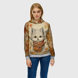 Толстовка-худи женская Волчонок в шарфе, цвет: 3D-меланж — фото 2