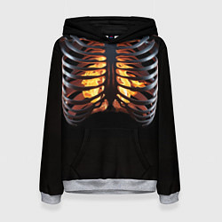 Толстовка-худи женская Огонь в груди скелета - костюм на хэллоуин, цвет: 3D-меланж