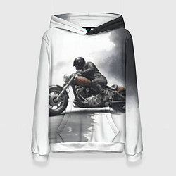 Толстовка-худи женская Крутой байкер скетч, цвет: 3D-белый