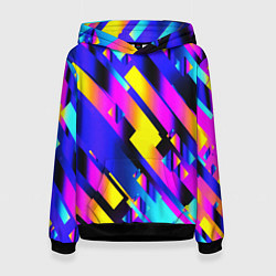 Толстовка-худи женская Неоновая геометрия плитка, цвет: 3D-черный