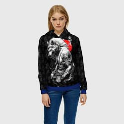 Толстовка-худи женская Волк воин - японская гравюра, цвет: 3D-синий — фото 2