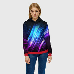 Толстовка-худи женская Неоновые звёзды текстура, цвет: 3D-красный — фото 2