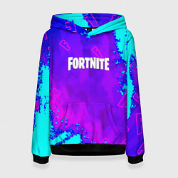 Толстовка-худи женская Fortnite neon game, цвет: 3D-черный