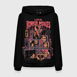 Толстовка-худи женская Love horror movies, цвет: 3D-черный
