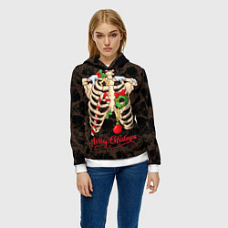 Толстовка-худи женская Merry Christmas - skeleton, цвет: 3D-белый — фото 2