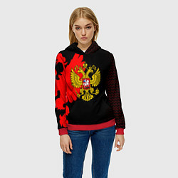 Толстовка-худи женская Герб РФ красный, цвет: 3D-красный — фото 2