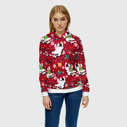 Толстовка-худи женская Новогодний паттерн с котиками, цвет: 3D-белый — фото 2