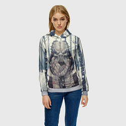 Толстовка-худи женская Хищник в зимнем лесу, цвет: 3D-меланж — фото 2