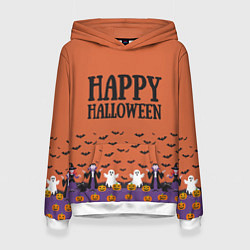 Толстовка-худи женская Happy Halloween pattern, цвет: 3D-белый