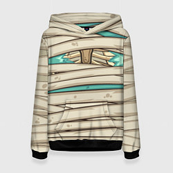 Толстовка-худи женская Мумия в бинтах верх, цвет: 3D-черный