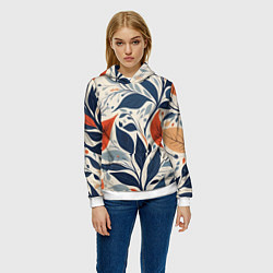 Толстовка-худи женская Искусство листья абстракция, цвет: 3D-белый — фото 2