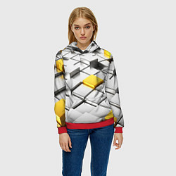 Толстовка-худи женская Оптические кубы текстура, цвет: 3D-красный — фото 2