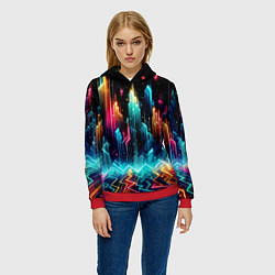 Толстовка-худи женская Neon fantastic metropolis - vaporwave, цвет: 3D-красный — фото 2