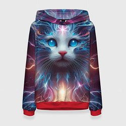 Толстовка-худи женская Fantastic blue-eyed neon kitten, цвет: 3D-красный